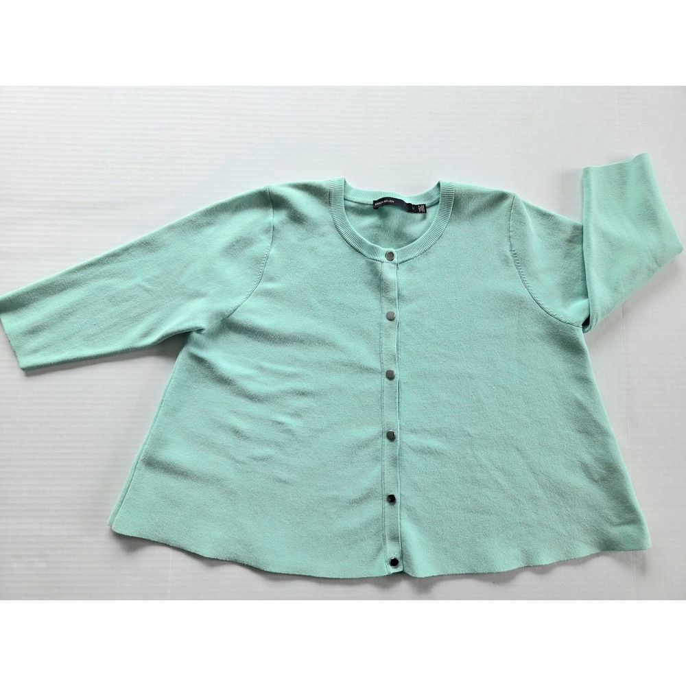 Karen Millen Mint Green Swing Cardigan Button Front 3/4 Sleeve Size L